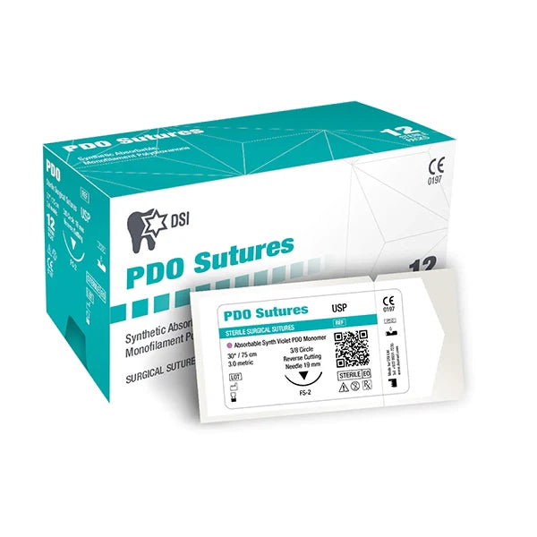 Resorbable and non-resorbable surgical sutures for oral surgery flap closure.
