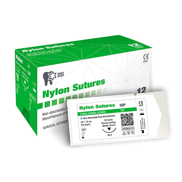 Non-resorbable silk, nylon and PTFE sutures for oral surgical flap closure.