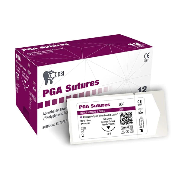 Resorbable PGA, gut and PDO sutures for oral surgery and implant site closure.