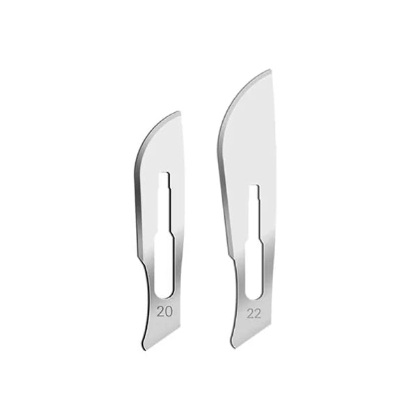 Sterile surgical blades and scalpel handles for incisions and flap design in oral surgery.