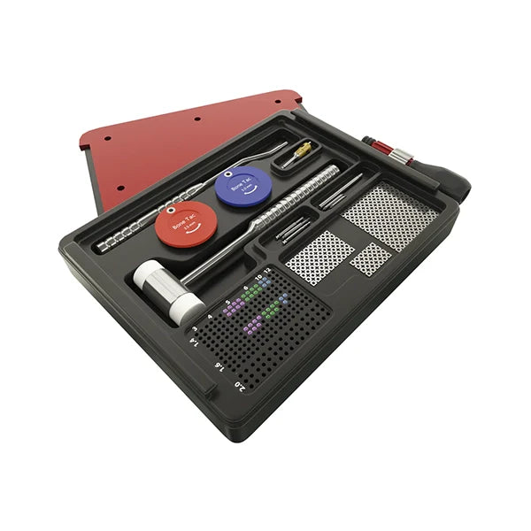 Titanium mesh bone screw and tack fixation kits for guided bone regeneration procedures.
