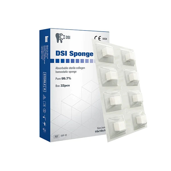 Collagen and hemostatic sponge plugs for post-extraction socket care and healing.