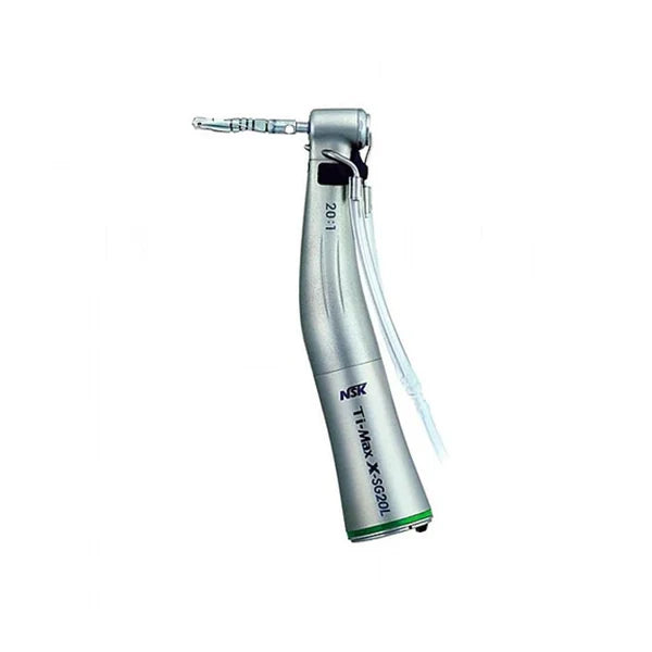 Surgical implant motors and 20:1 contra-angle handpieces for controlled torque during implant placement.