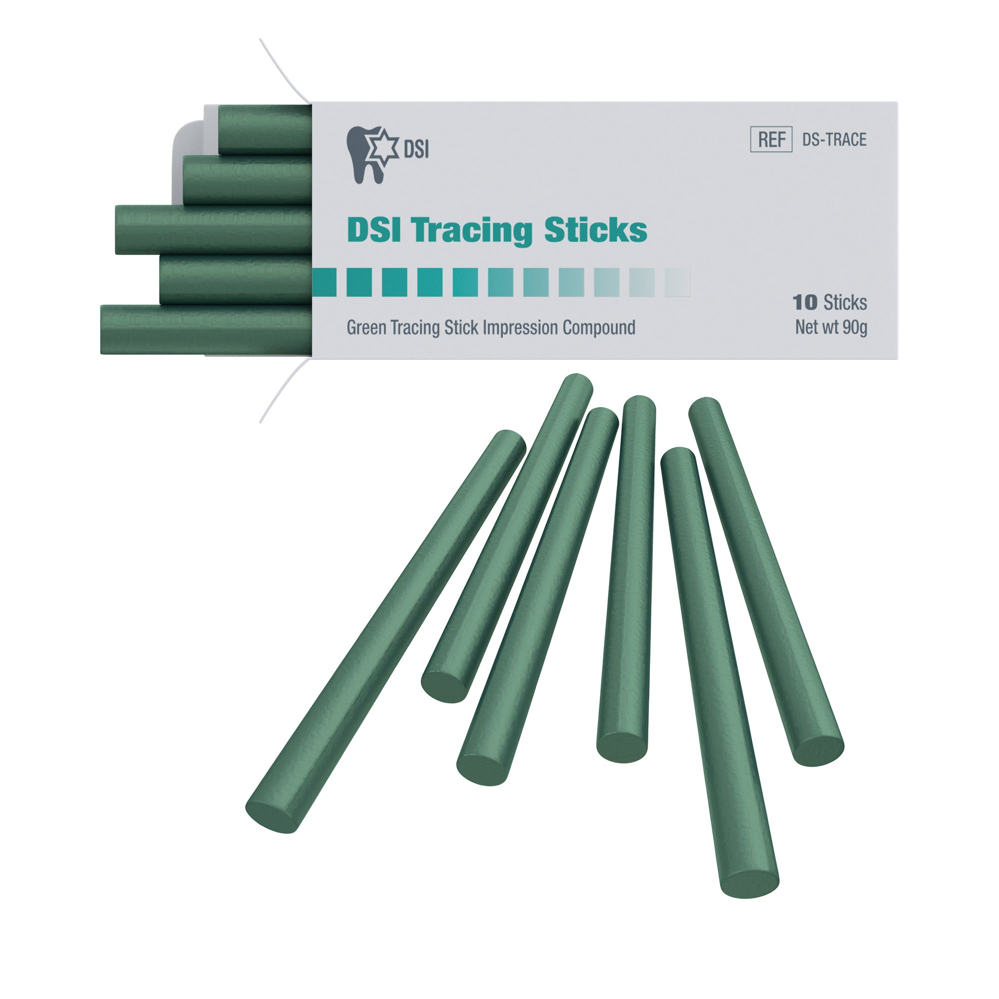 Green thermoplastic tracing sticks for dental impressions
