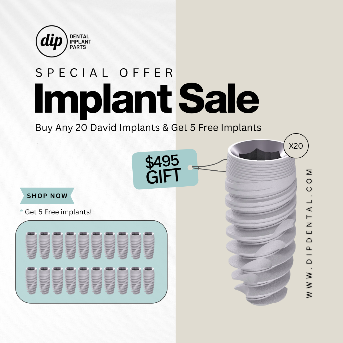20 X David EVI Spiral Implant - Internal Hex > Special Offer / FREE 5 Additional Implants