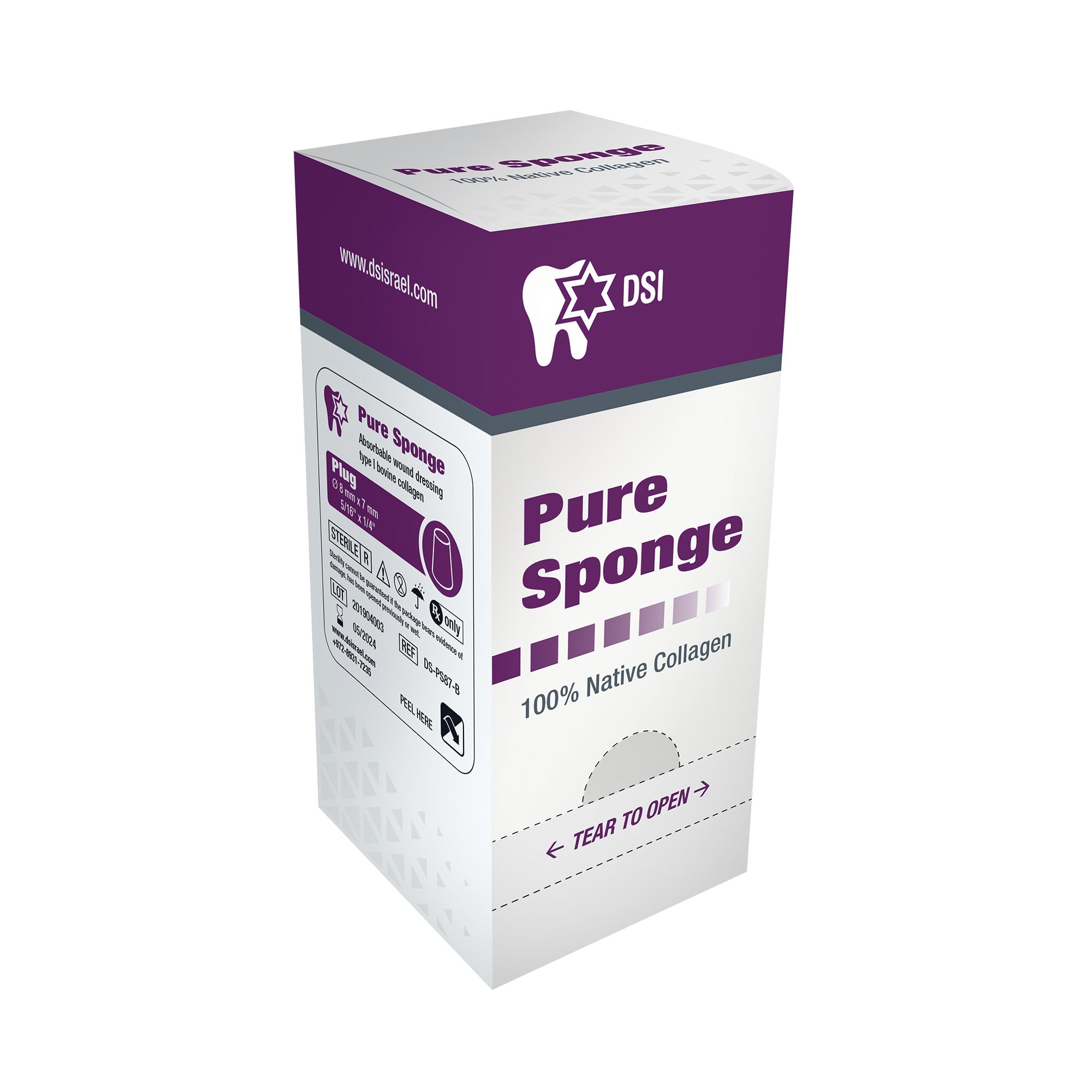 Pure Sponge Sterile Collagen Plug In Individual Blisters