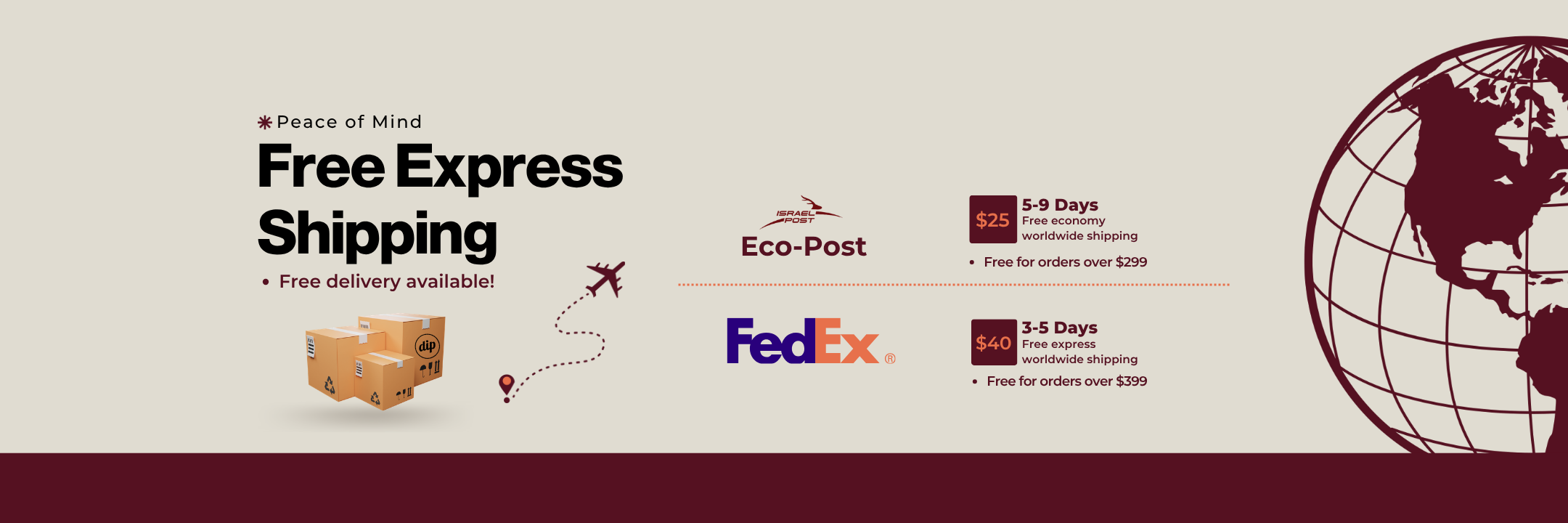 Free Express Shipping: free delivery with Eco-Post and FedEx worldwide shipping