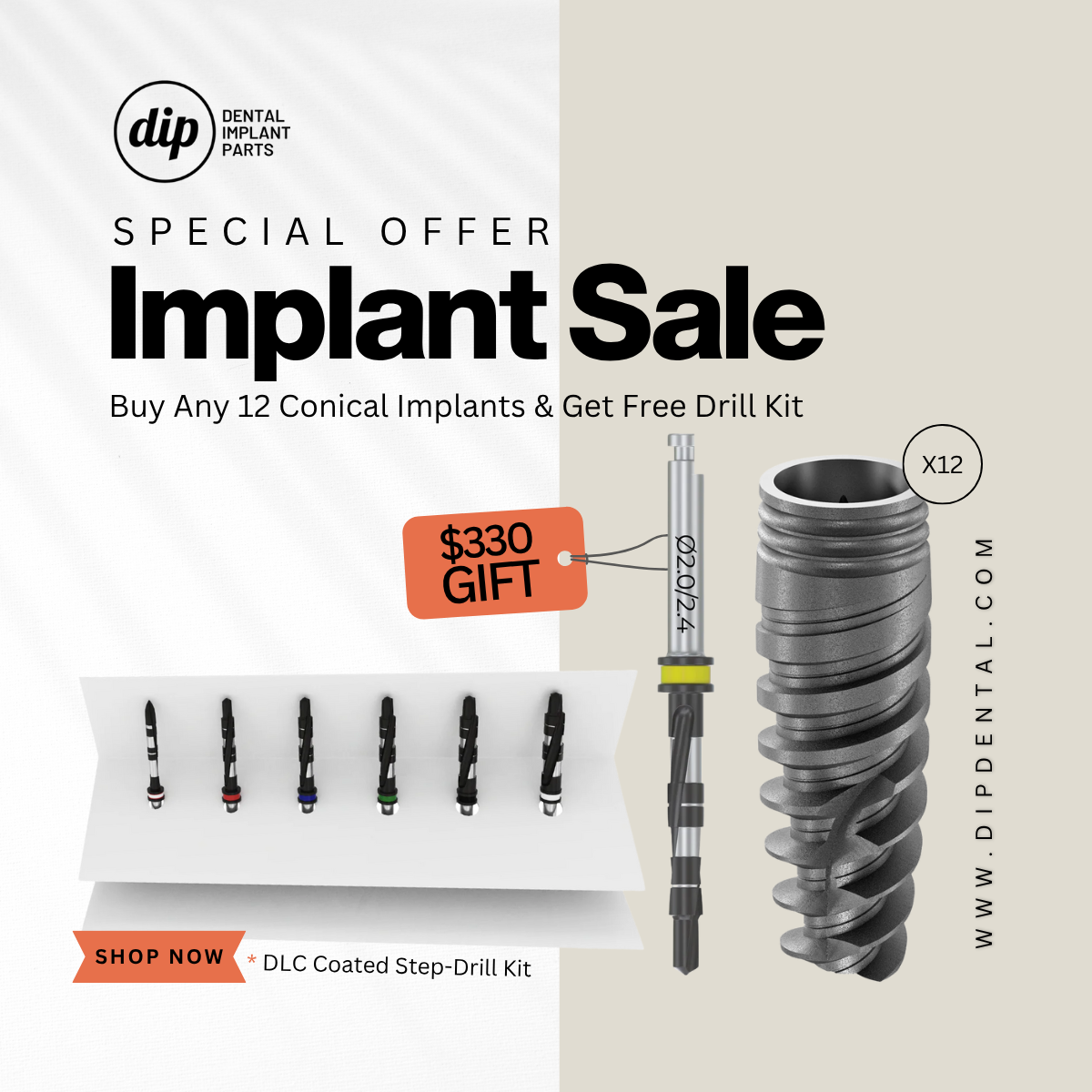 12 X Any Conical Connection Implant NP/RP - Nobel Active® Compatible > Special Offer FREE Step Drill Set