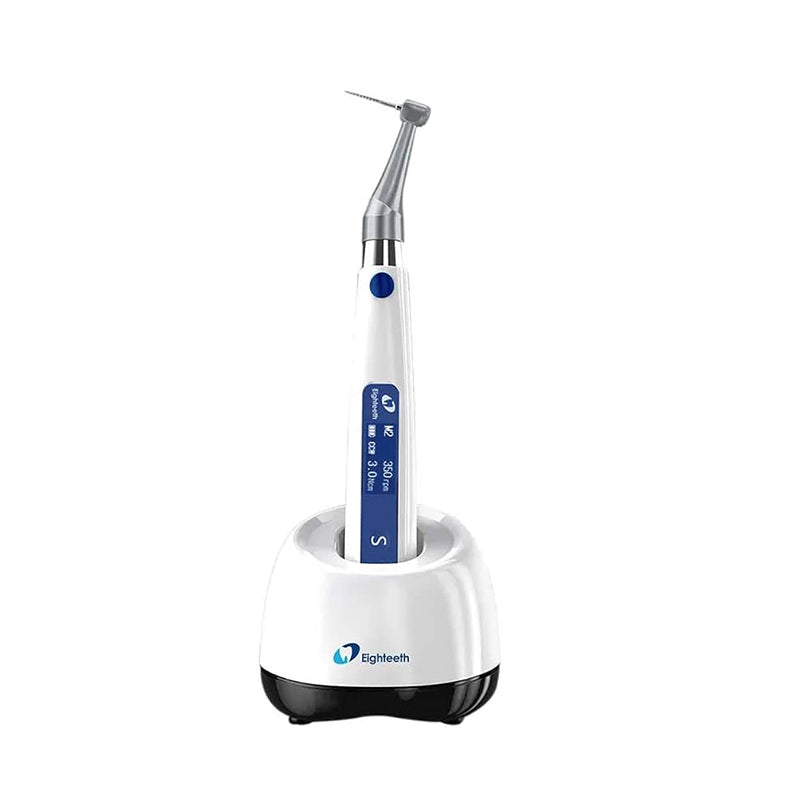Eighteeth E-Connect S endo motor with apex locator in charging base, front view
