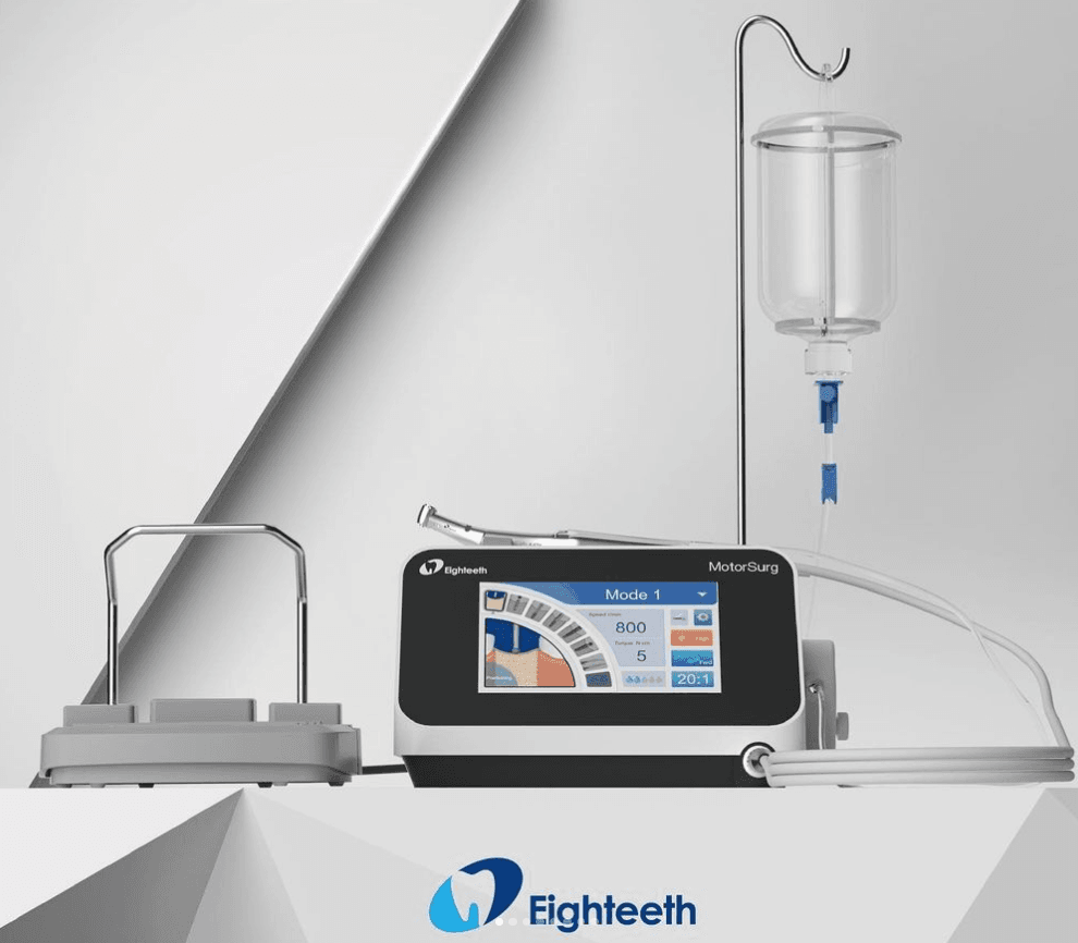 Eighteeth MotorSurg surgical unit with foot pedal and irrigation stand