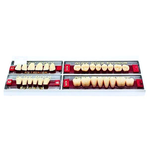 DIP Dental's artificial acrylic denture teeth, available in a large variety of shades and mold sets for natural-looking removable prosthetics.