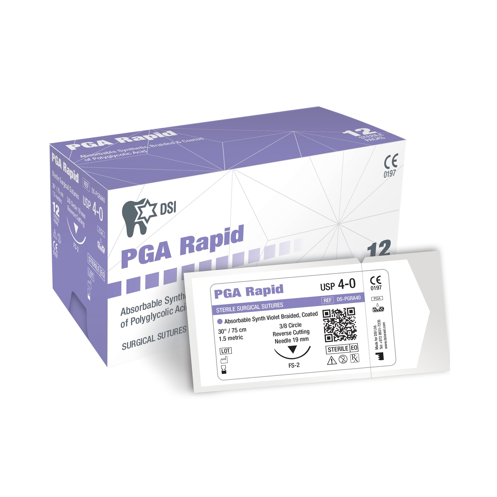 DSI PGA RAPID Surgical Suture Multifilament Resorbable 75cm 12/pk