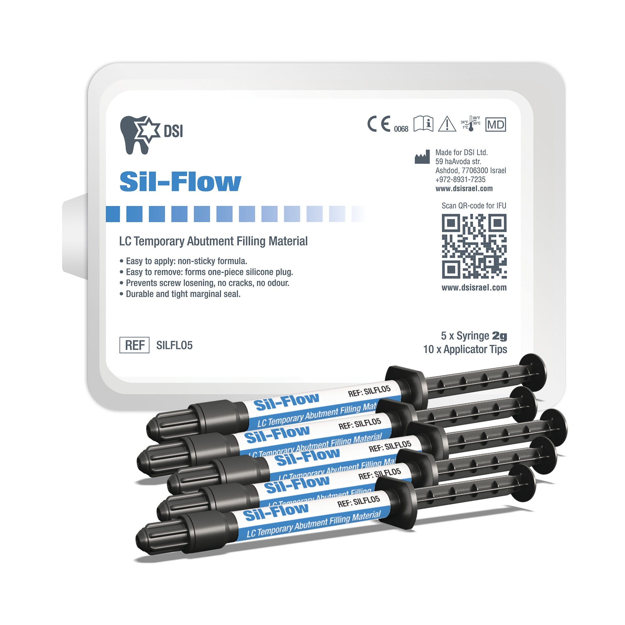 DIP Sil-Flow Light-cured Temporary Abutment Filling Material 2g x 5 Syringes