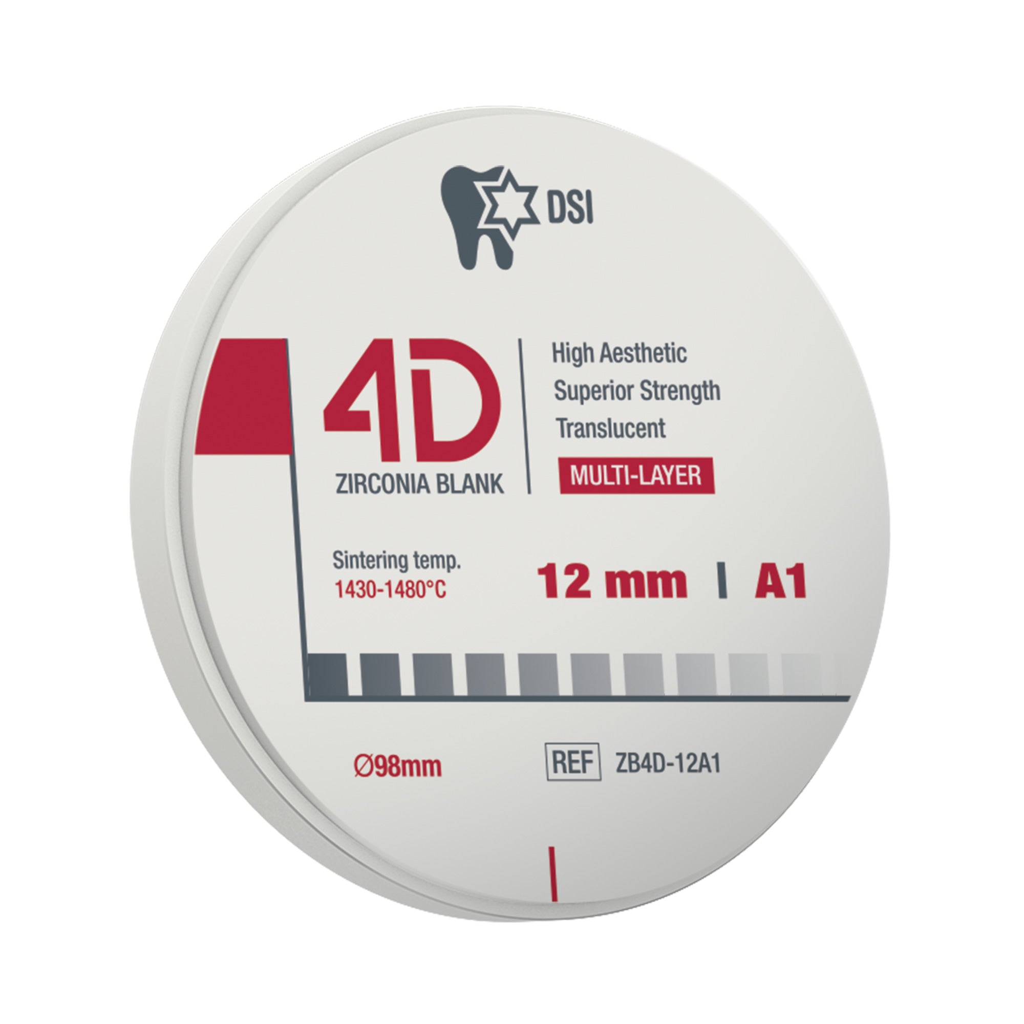 DIP 4D Multi-layered Zirconia Blanks For CAD/CAM Crowns & Bridges Ø98mm