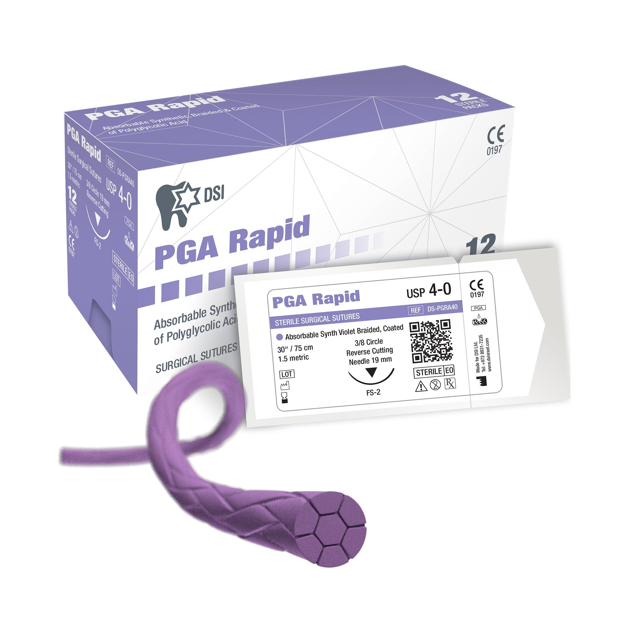 DIP PGA RAPID Surgical Suture Multifilament Resorbable 75cm 12/pk