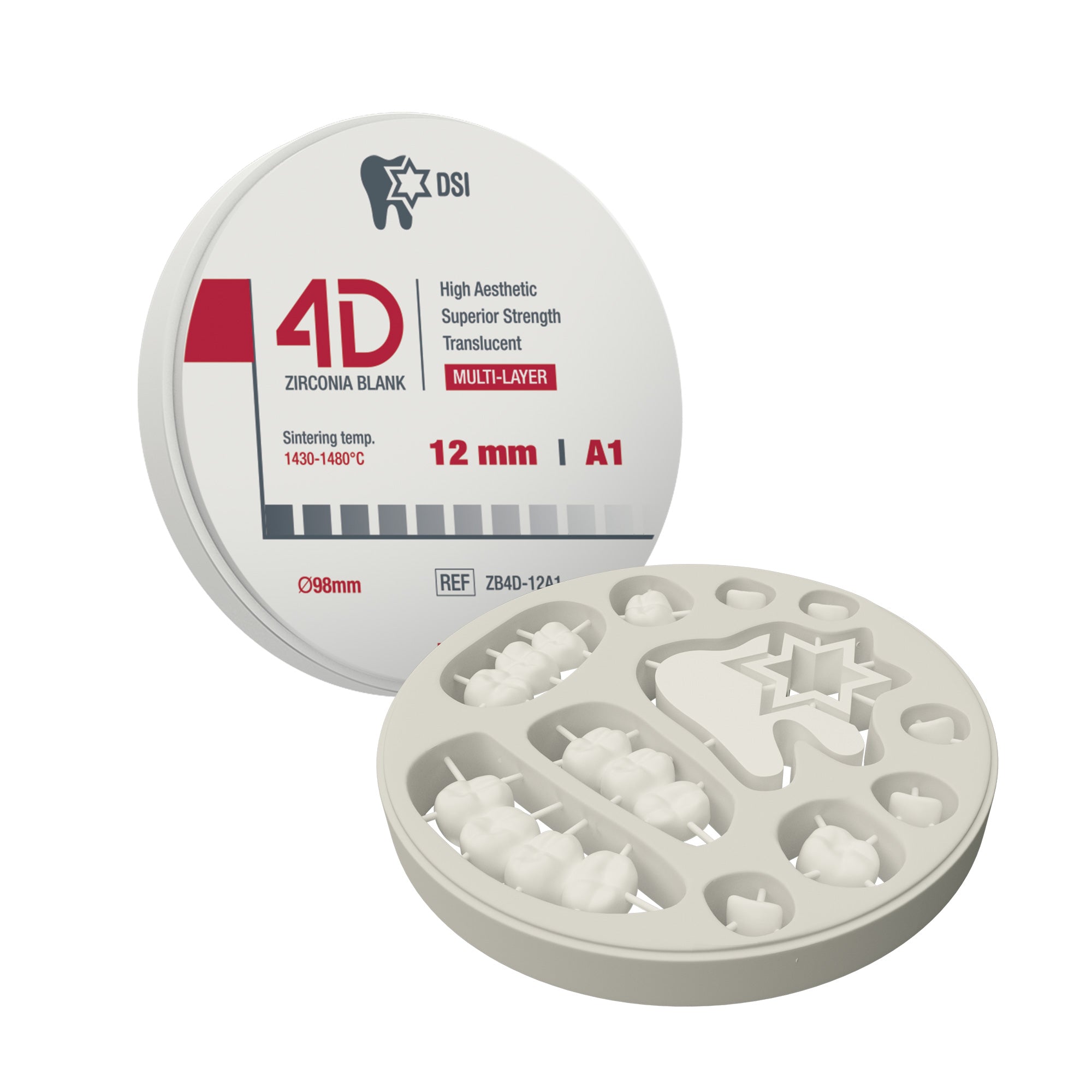 DSI 4D Multi-layered Zirconia Blanks For CAD/CAM Crowns & Bridges Ø98mm