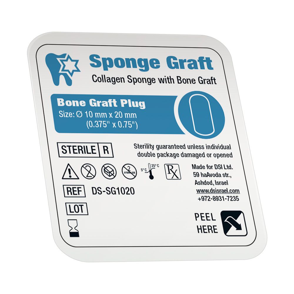 SpongeGraft Bone Plugs for Socket Ridge Grafting Ø10mm L20mm