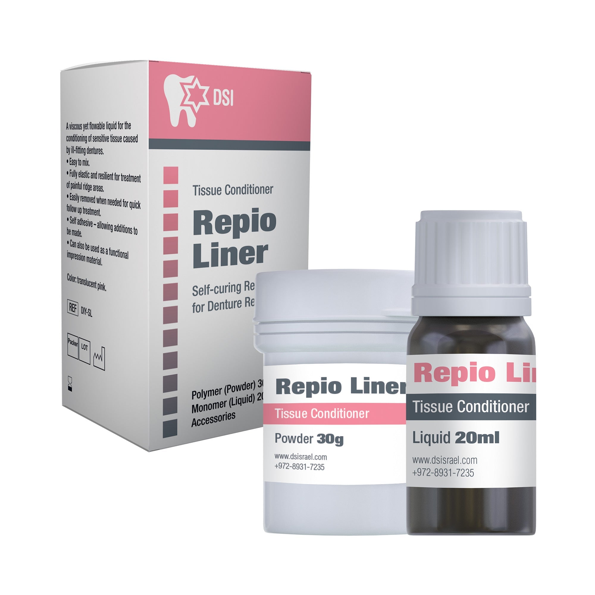 DIP DYI Repio Soft Liner Resin For Dentures Tissue Conditioner 30g + 20ml