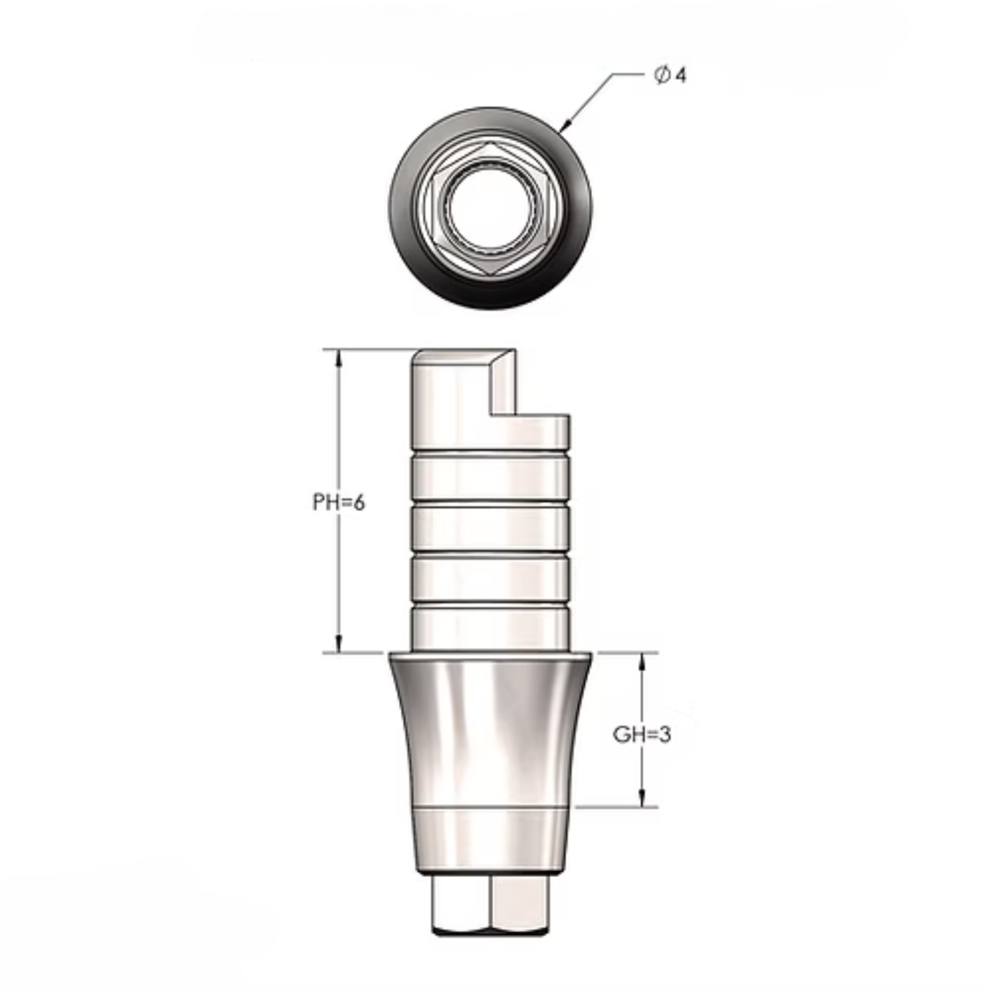 Ti-Base Abutment Compatible with MegaGen AnyRidge® GH=3.0mm Ø6mm_6