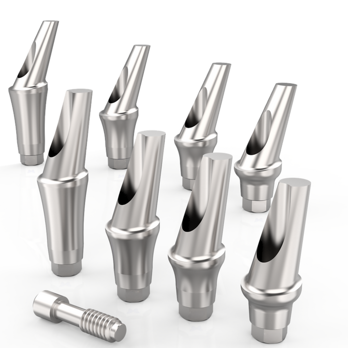 Full range of 15° and 25° Angled Shoulder Abutments Compatible with MegaGen AnyRidge®, Gingiva Heights 1mm, 2mm, 3mm and 6mm