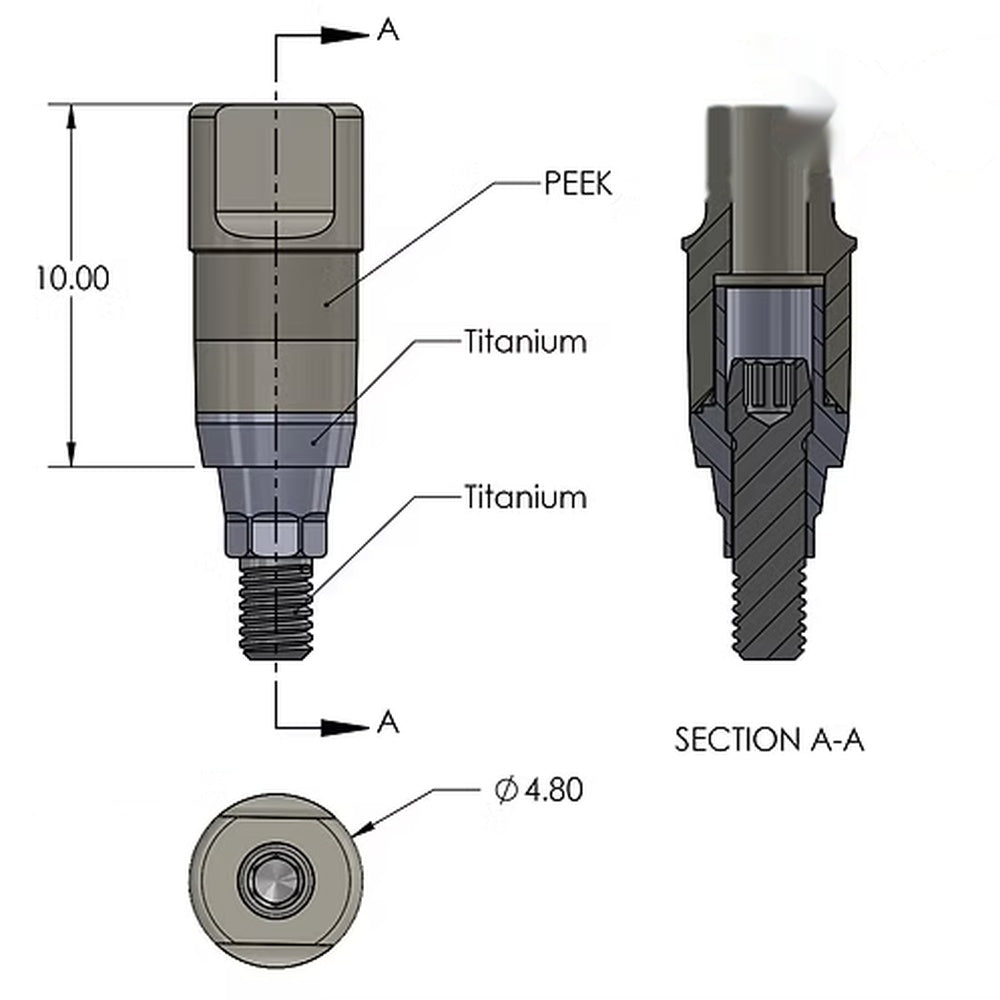 CAD/CAM Scan Body Osstem TS / Hiossen ET - Regular Platform - Technical Diagram, Dimensions and Materials