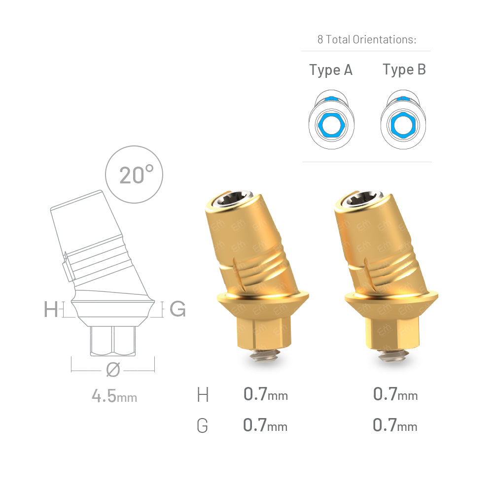 Internal Hex Ø2.42mm RP 3.5 Sirona® CEREC compatible 20° angled anterior CAD/CAM Ti-Base