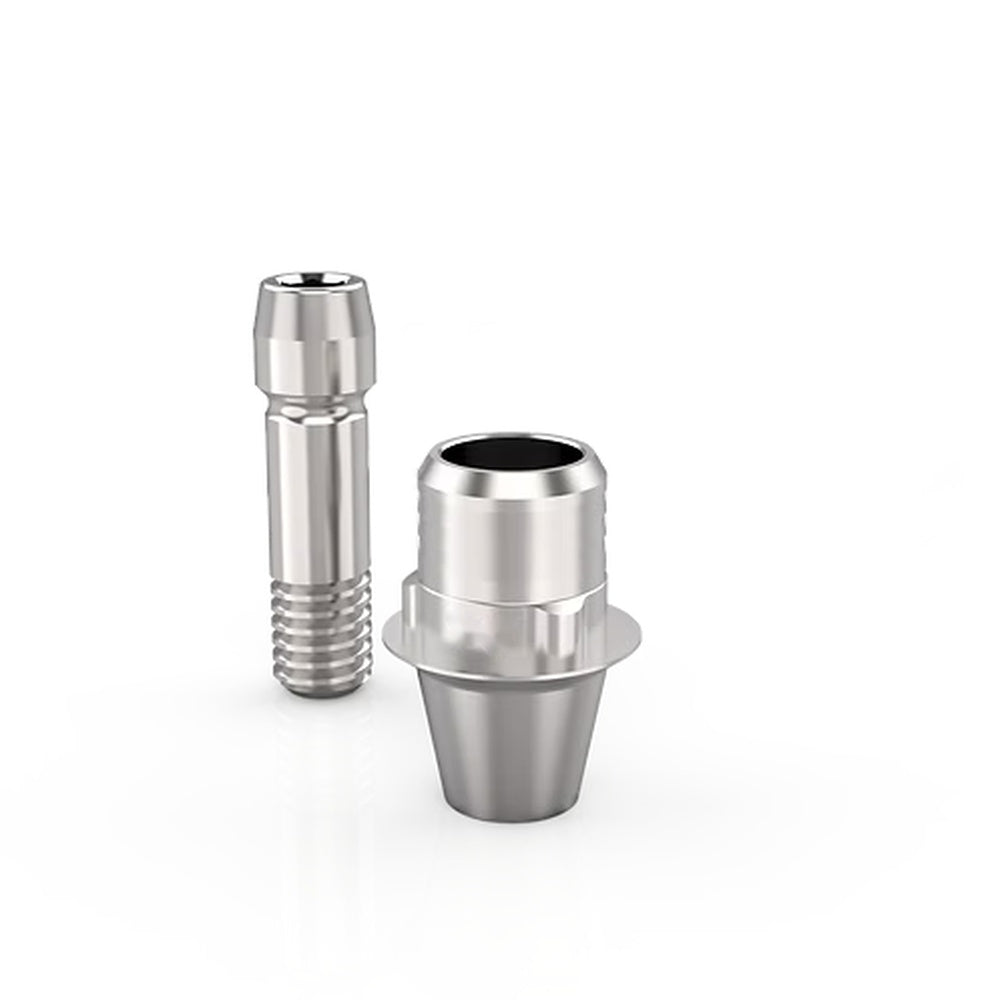 Ti-Base CAD/CAM Abutment for Osstem TS / Hiossen ET - Regular Platform, 1.0mm gingival height / T3.2mm thread size, side view with screw