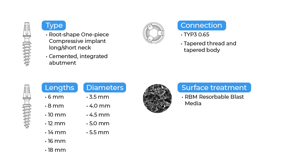 DSI One-Piece Root-shape Compressive Immediate Implant OPL Bendable Neck