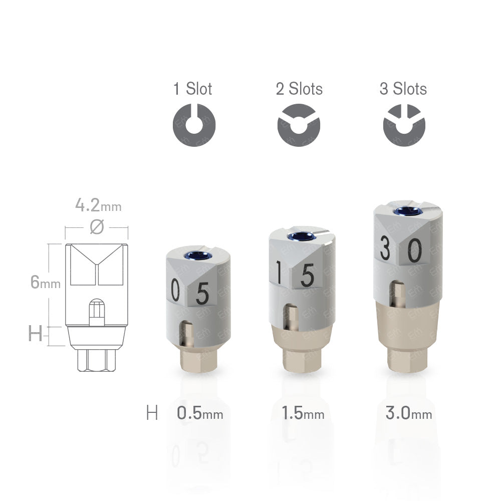 DIP Internal Hex Ø2.42mm Sirona® CEREC compatible straight scan body (scan post), heights 0.5, 1.5 and 3.0mm, RP 3.5 Platform
