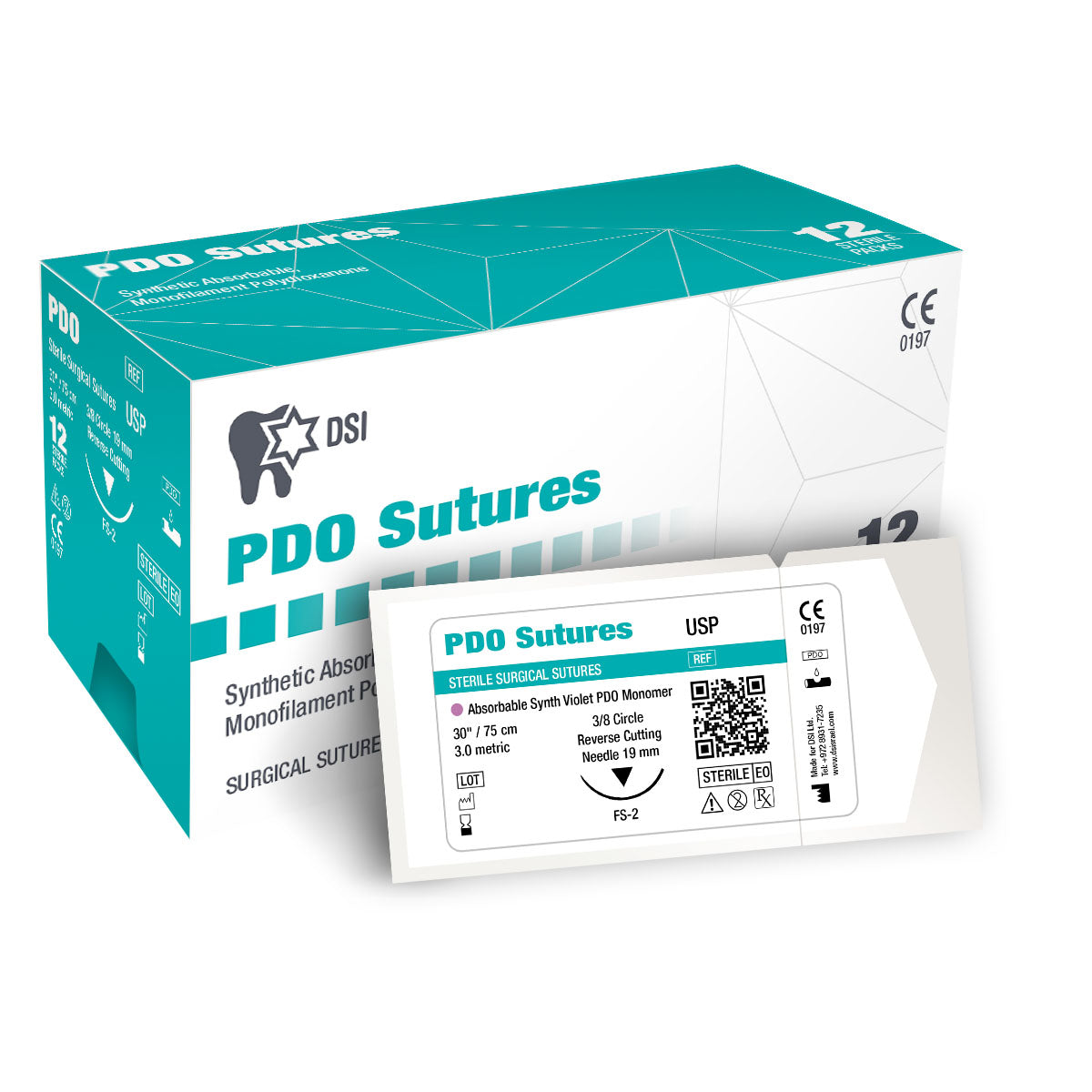 DIP PDO Polydioxanone Monofilament Resorbable Sutures 75cm 12pcs pack