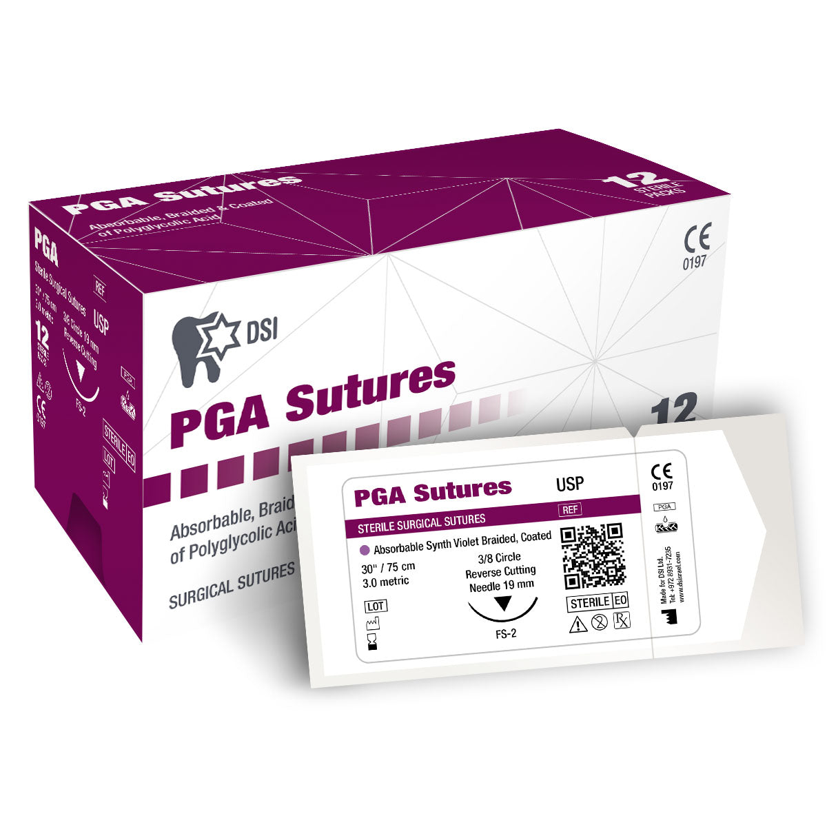 DSI PGA Multifilament Polyglycolic Acid Resorbable Sutures 75cm 12pcs pack