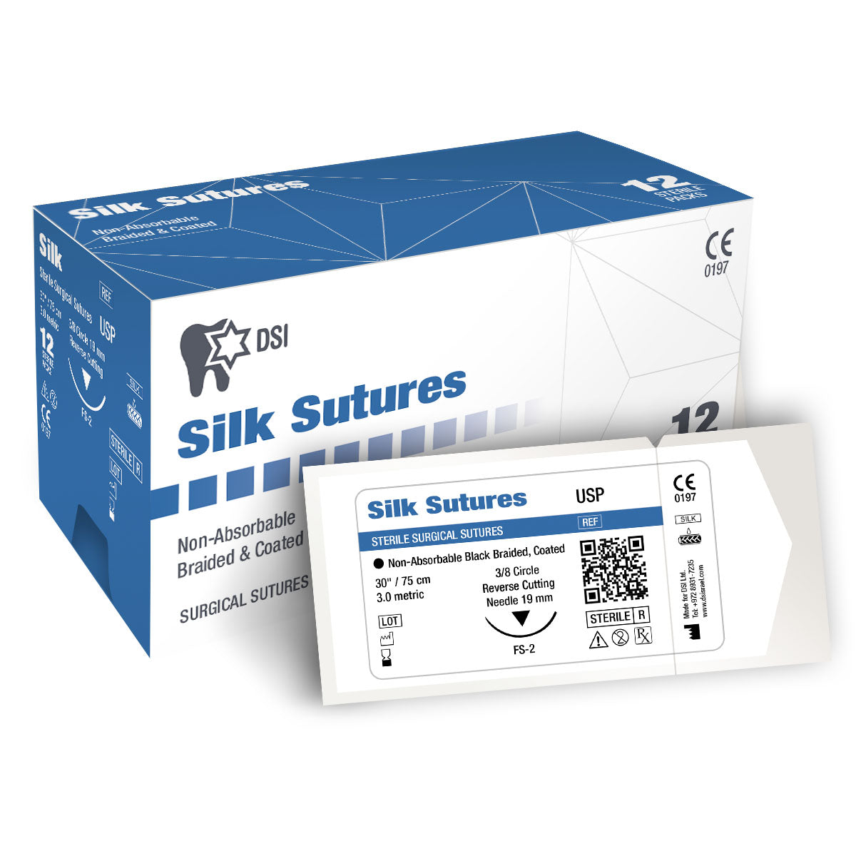 DIP Silk Multifilament Non-resorbable Surgical Sutures 75cm 12pcs pack