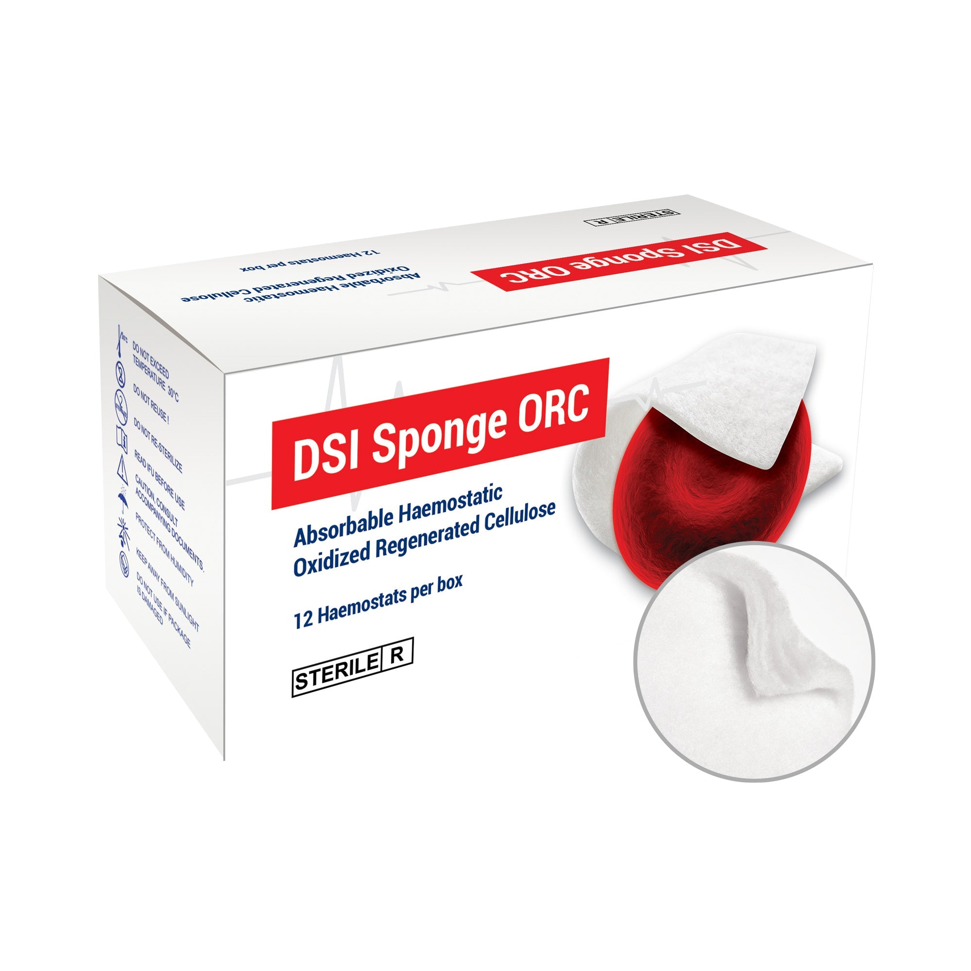 DSI ORC Sterile Absorbable Hemostatic Sponge Fibrillose Fabric 25x51mm